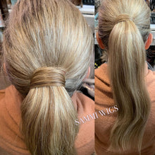 Load image into Gallery viewer, Custom order hand made human hair pony tail in ash blond color