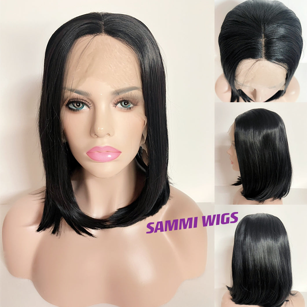 Hand made lace front short black wig