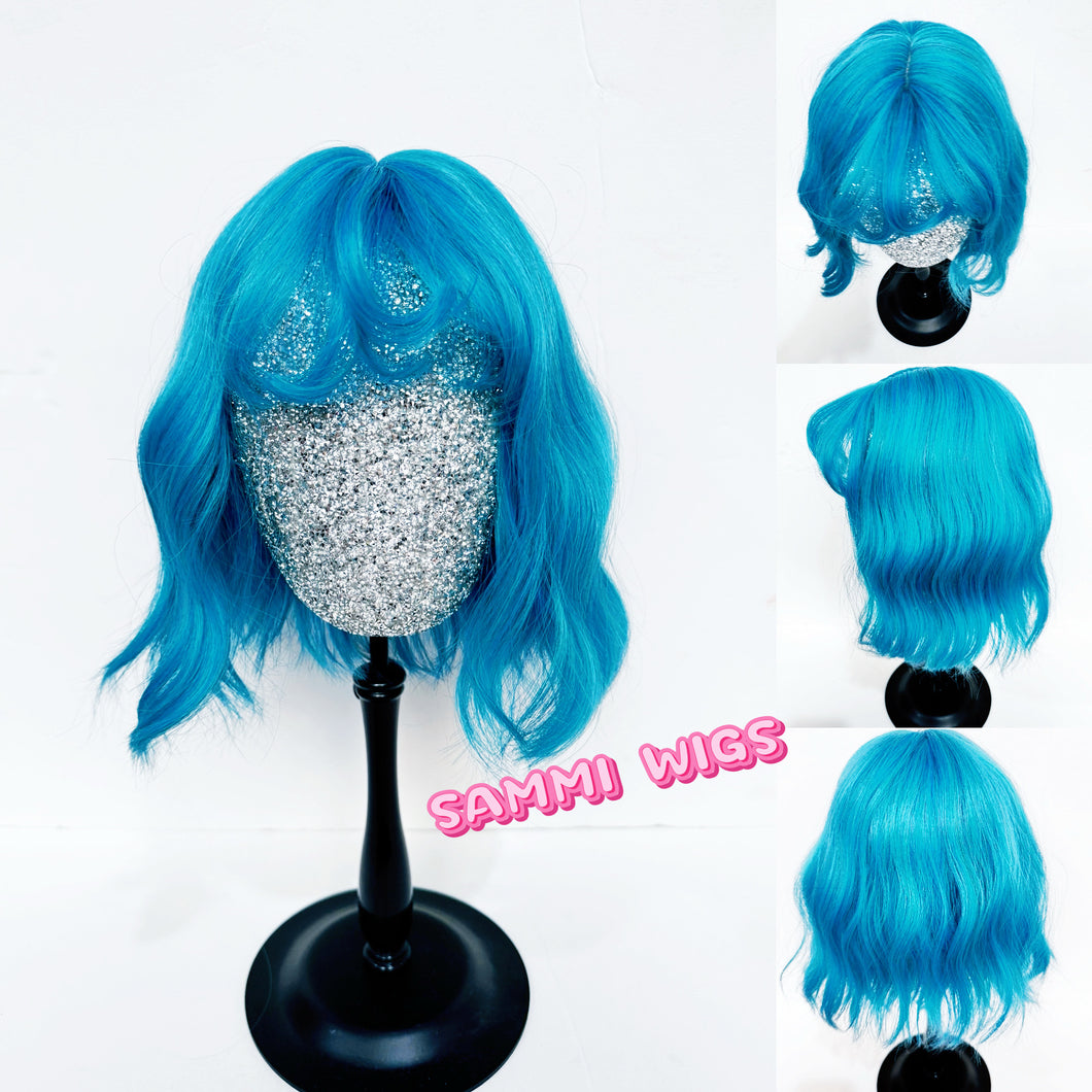 Modern blue short stylish loose curly wig