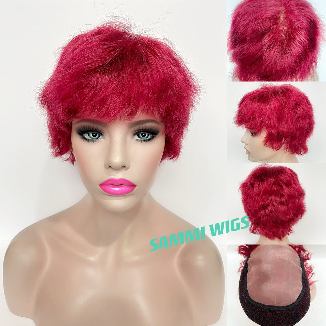 All hand made 100% human hair short red curly wig