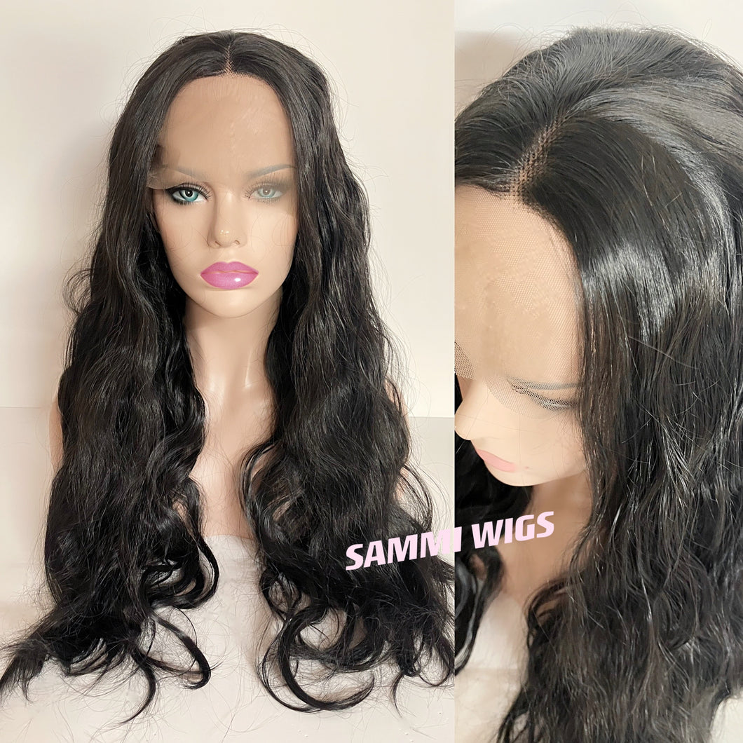 Long curly black lace front curly wig