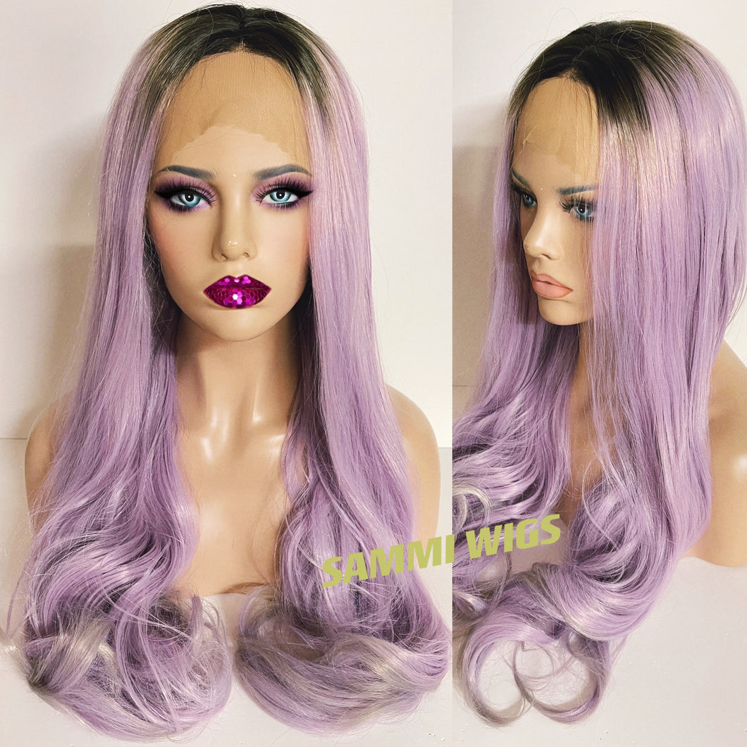 Hand made lace front ombre to pastel purple color long  curly wig