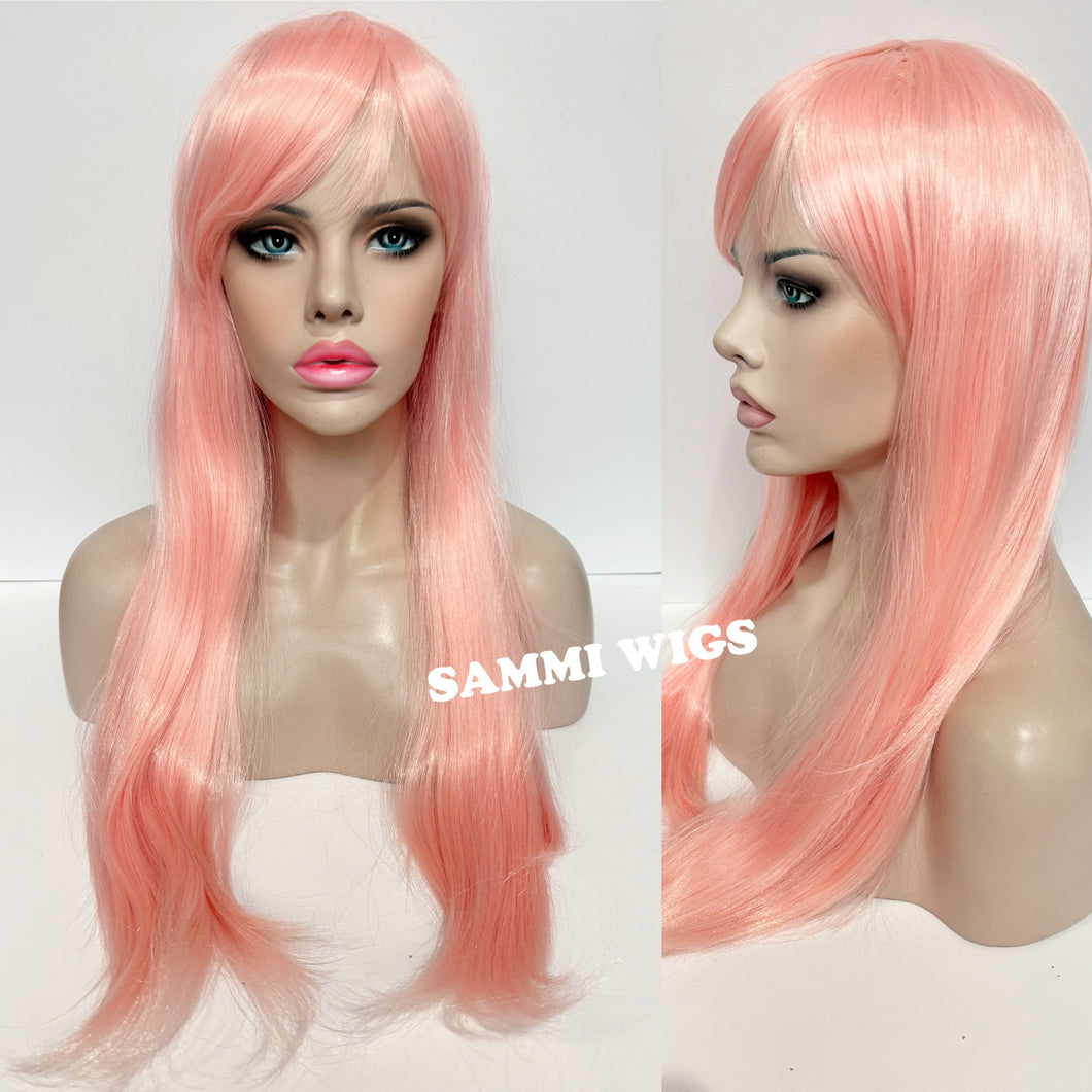 F811 Extra long thick straight wig in peach pink color
