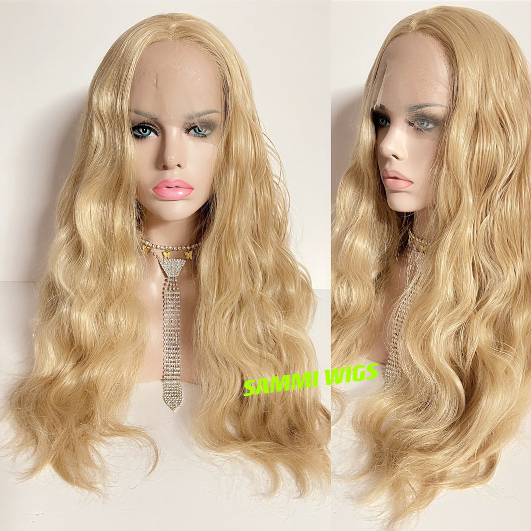 Hand made lace front blond long curly wig