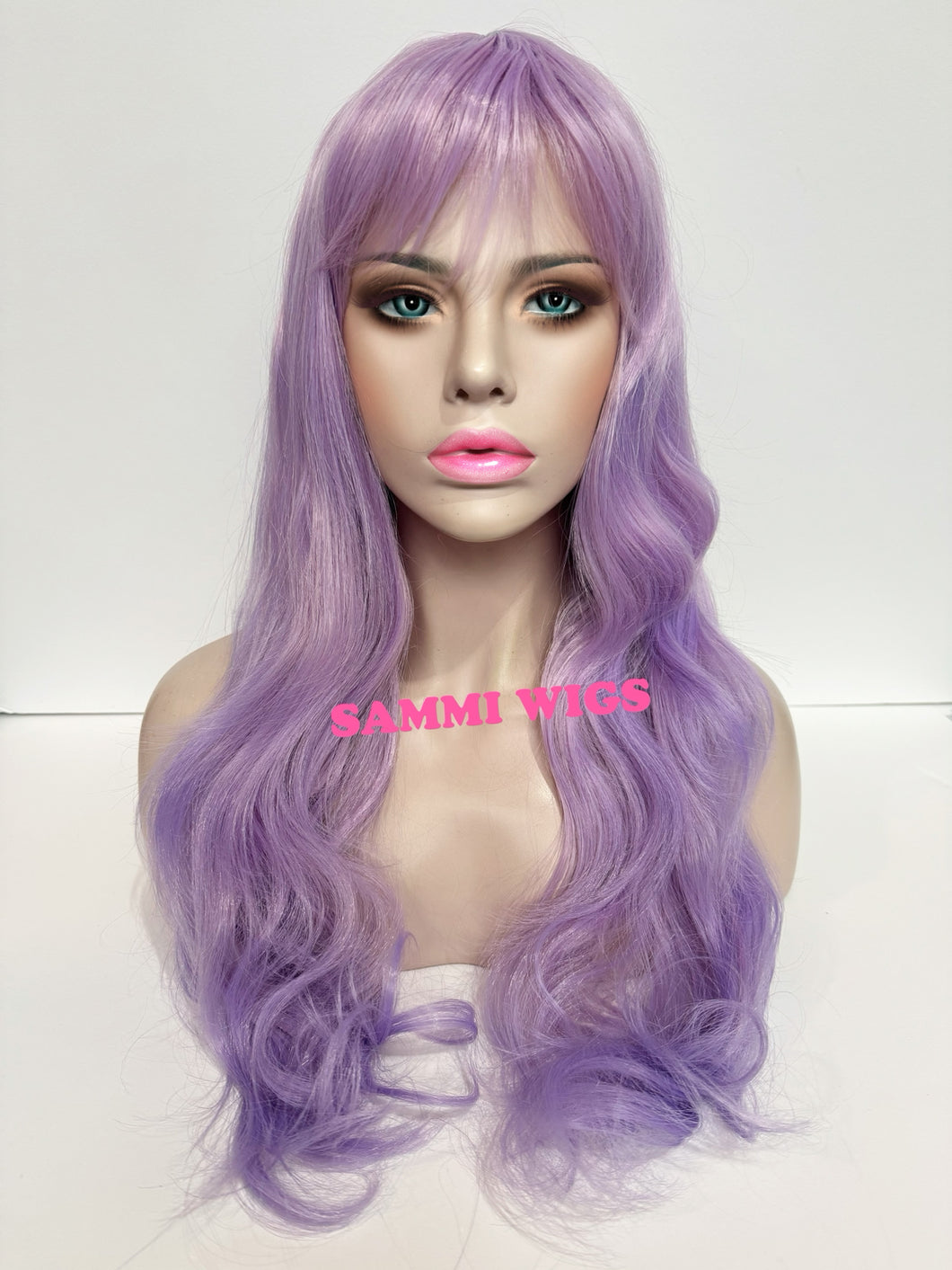 F759 Long curly wig in pastel purple color