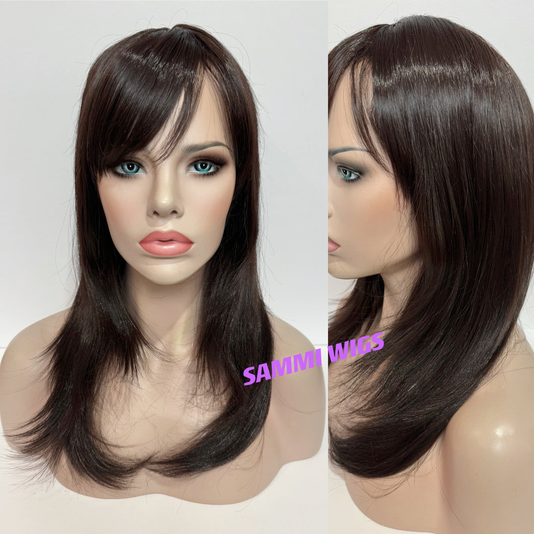 F730 Medium long wig in brown color