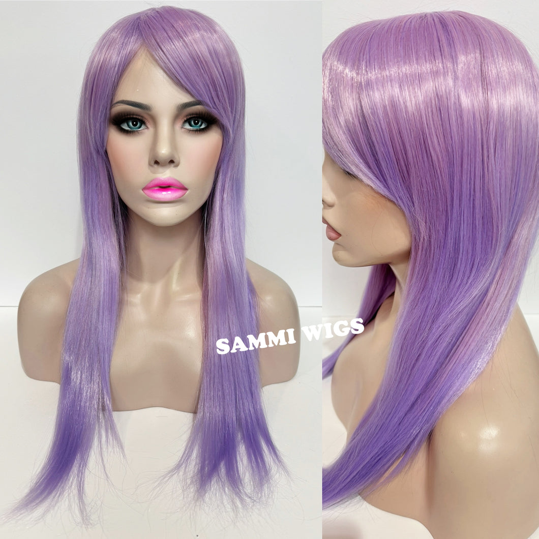 F1530 Long blond wig with layers in pastel purple color