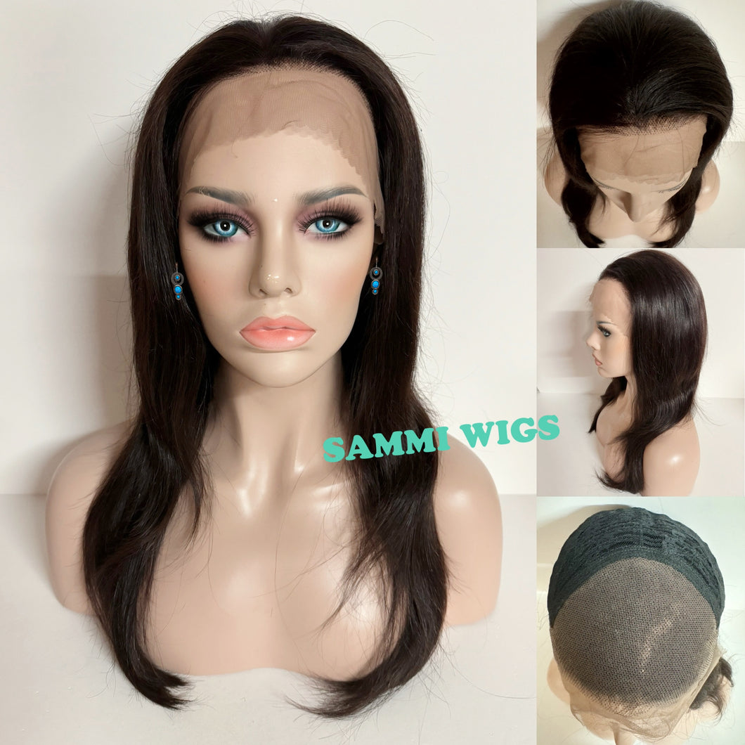 RJ-21158 100% human hair long dark brown wig