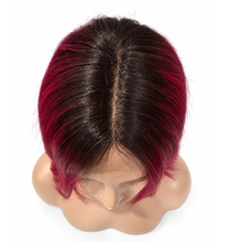 Load image into Gallery viewer, Burgundy Red Human Hair Lace Front Layered Bob Wig with Dark Roots
