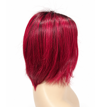 Load image into Gallery viewer, Burgundy Red Human Hair Lace Front Layered Bob Wig with Dark Roots
