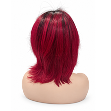 Load image into Gallery viewer, Burgundy Red Human Hair Lace Front Layered Bob Wig with Dark Roots
