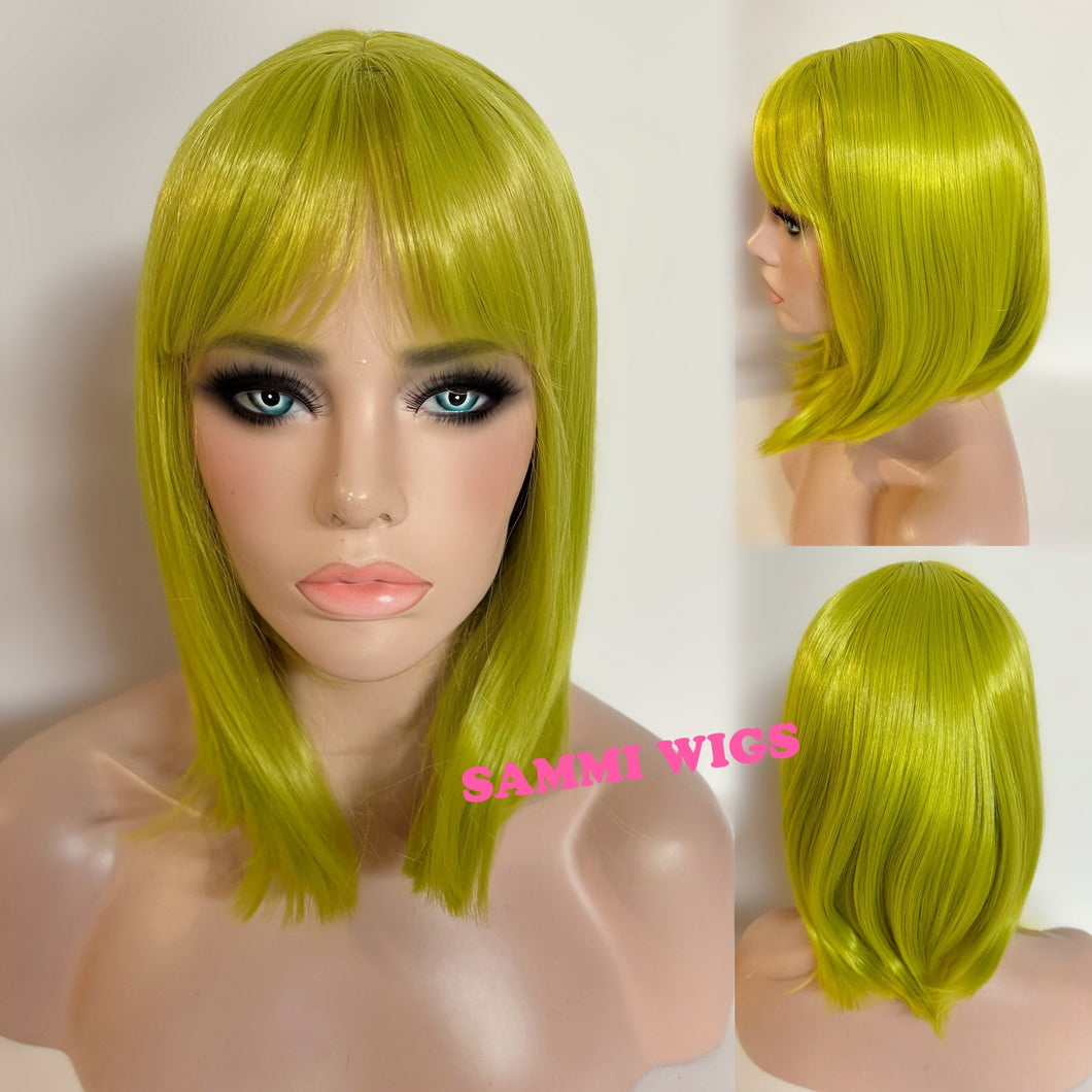 Short bright green wig