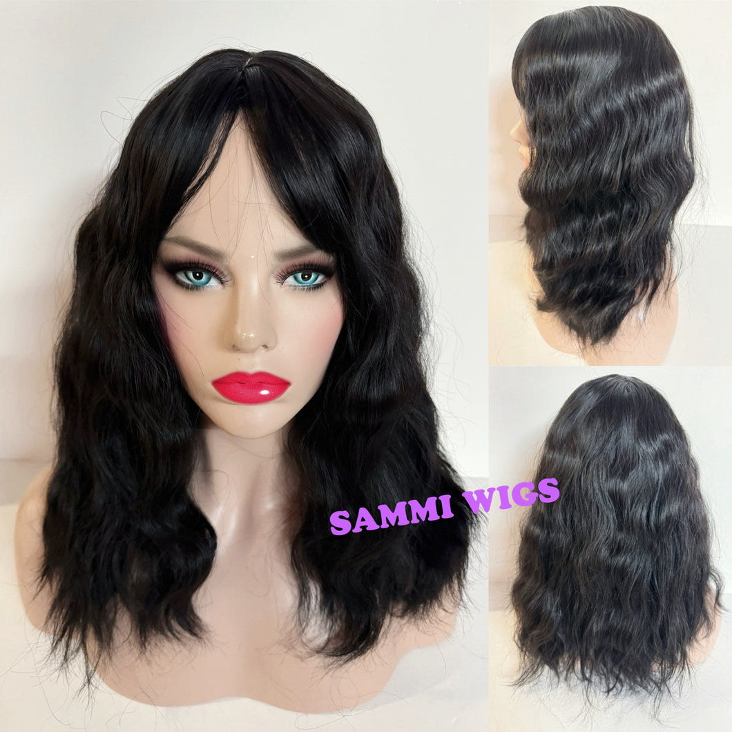 Should length black curly wig
