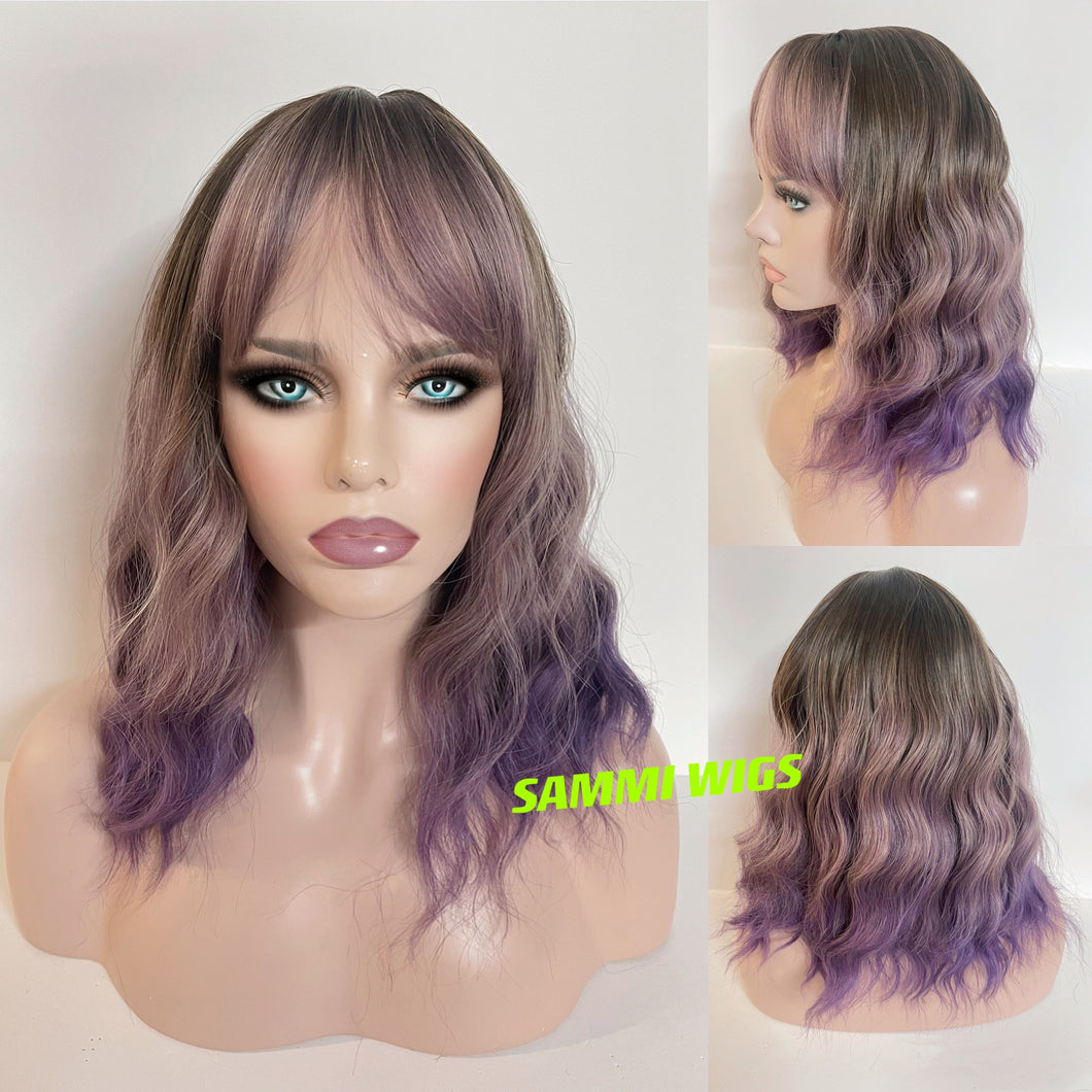 Shoulder length ombre dusty purple wig