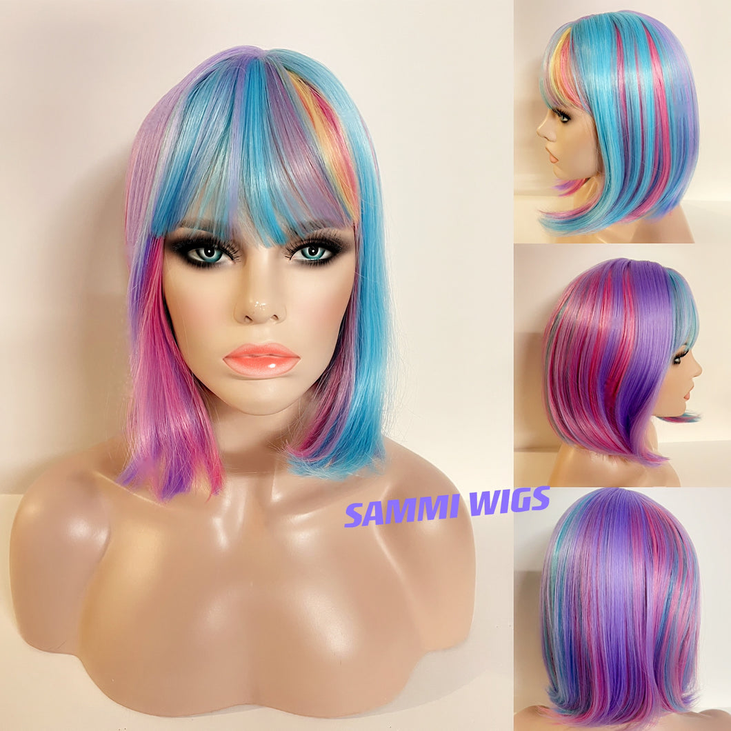 Rainbow bob wig