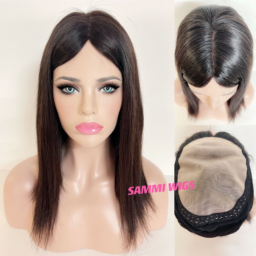 100 % human hair dark brown wig