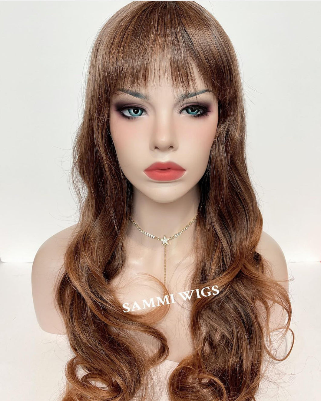 F759 Long curly light brown wig