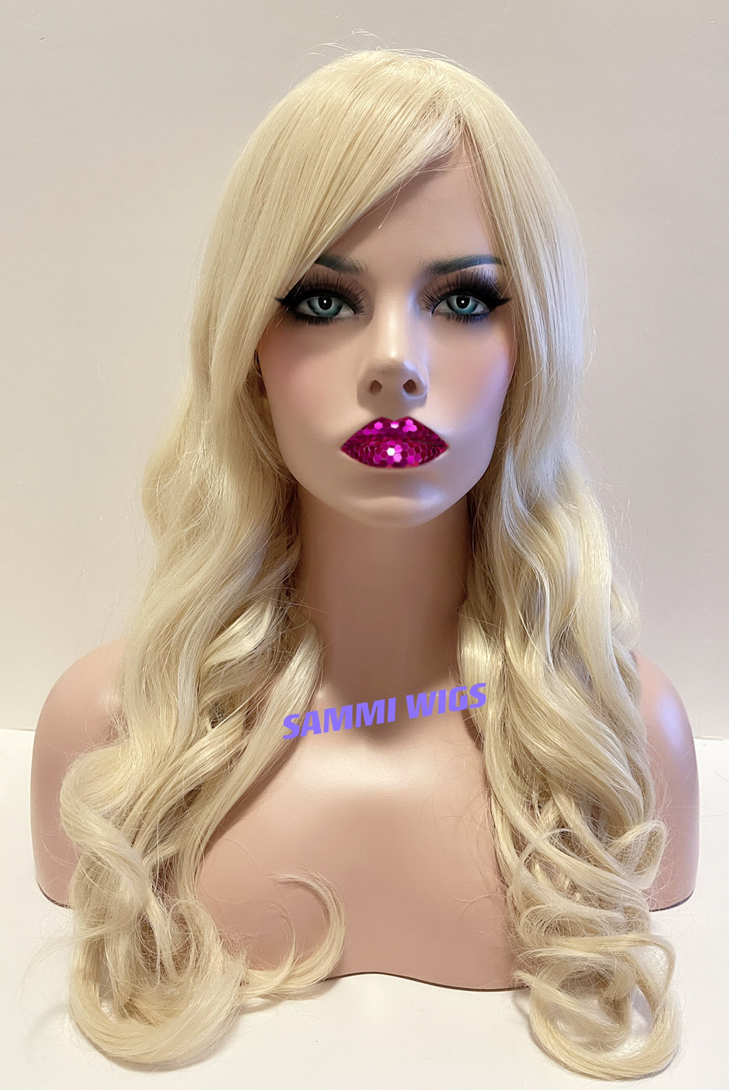 F708 Long thick platinum blond curly wig