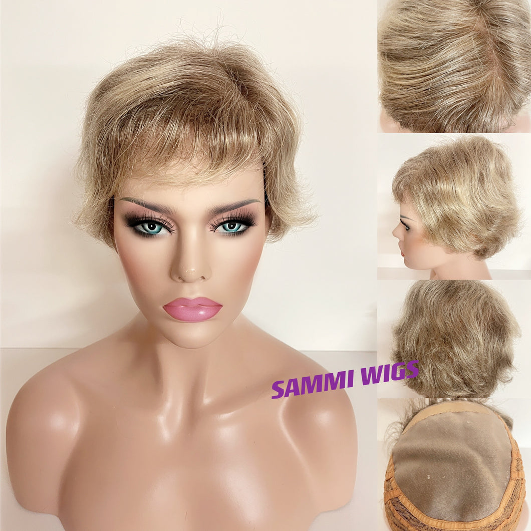 All hand made short blond wig in Japanese kk fibre
