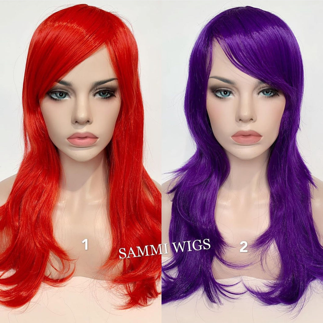 WD02 color long wavy wig in red and purple color