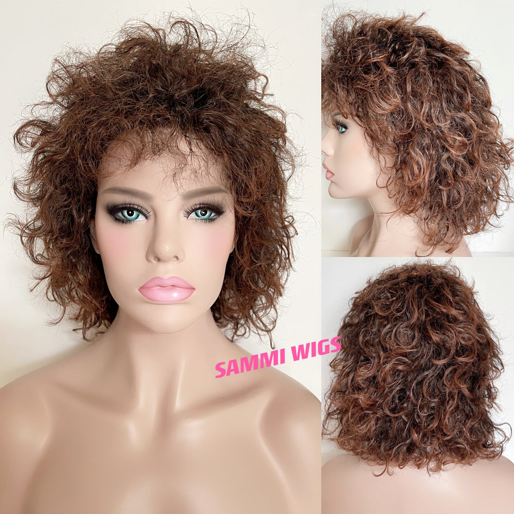 HS-540 Short reddish brown color very curly wig