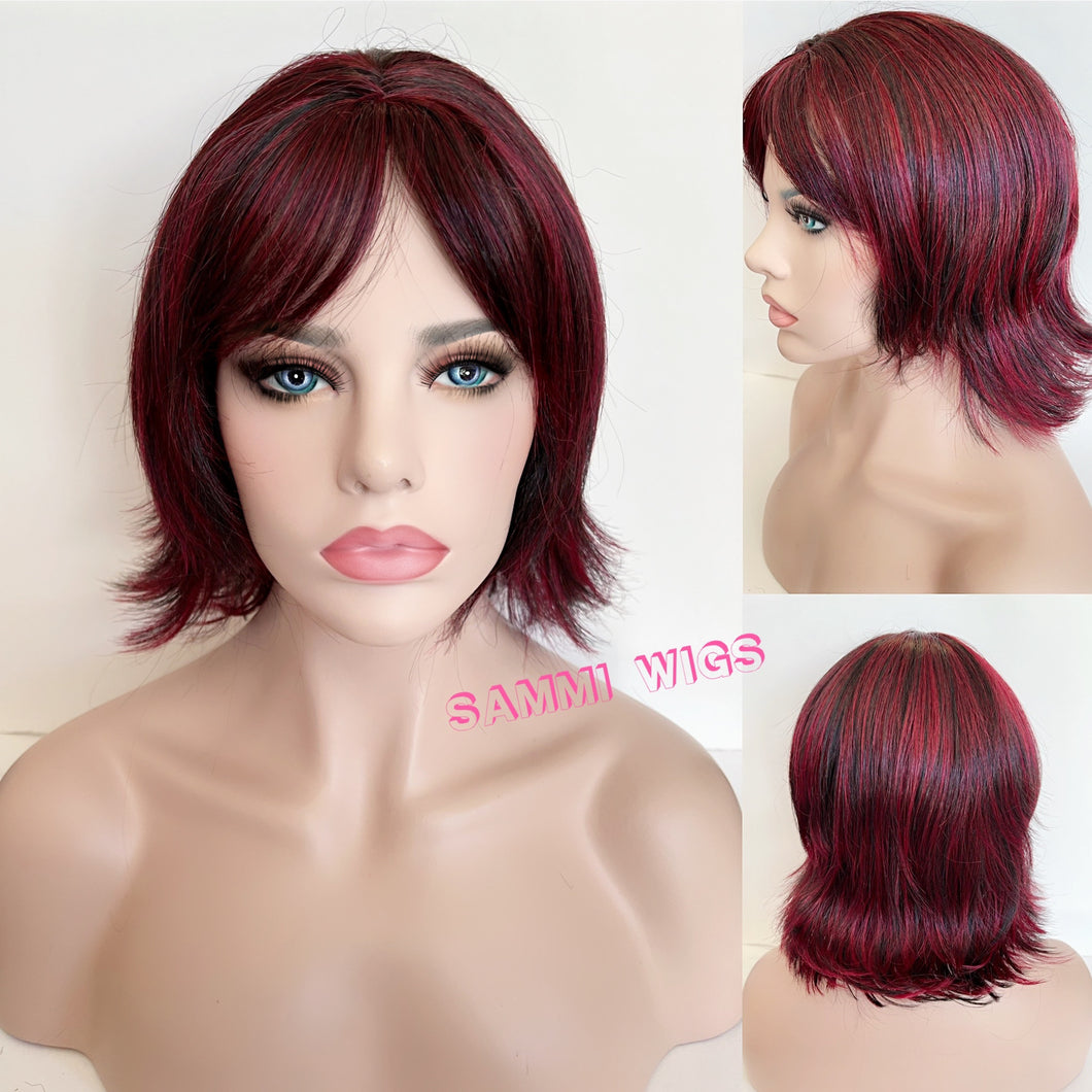 Short burgundy mixed with black color wig
