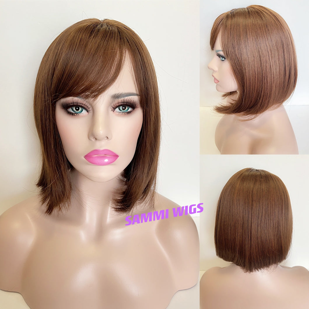 Longer thick bob wig in caramel brown colour