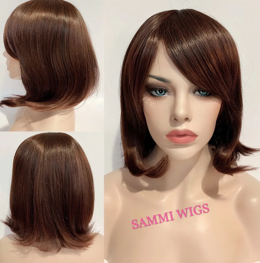 F370 Shoulder length natural looking bob in reddish brown color