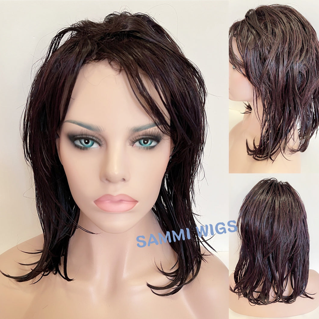 VIEW Male shoulder length wig in deep purple