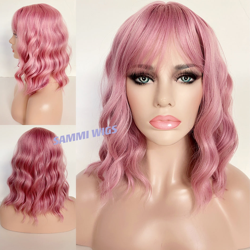 Short purple pink curly wig