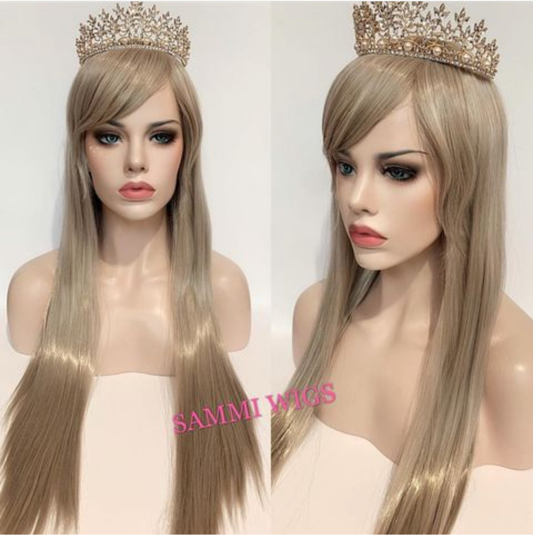 KHL185 Extral long straight grey wig