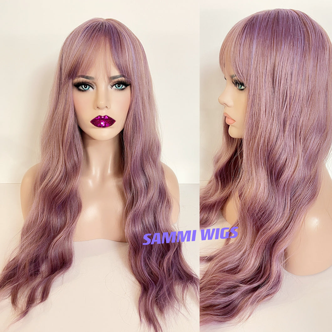 Long dusty light purple loose curly wig