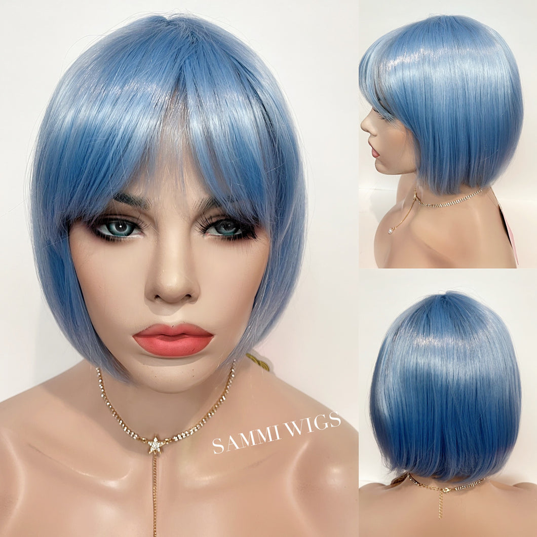 F807F Short bob wig in pastel light blue