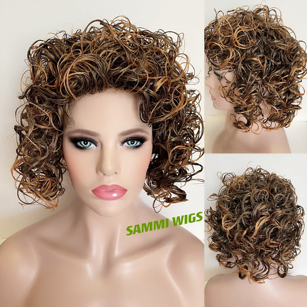 Curly golden  brown wig