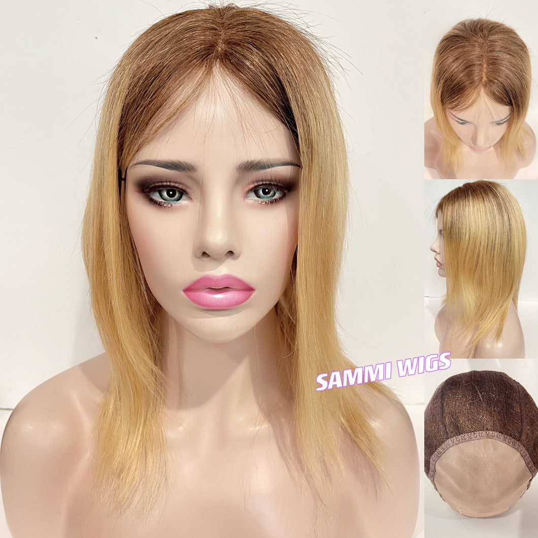 100 % human hair dark blond ombre wig