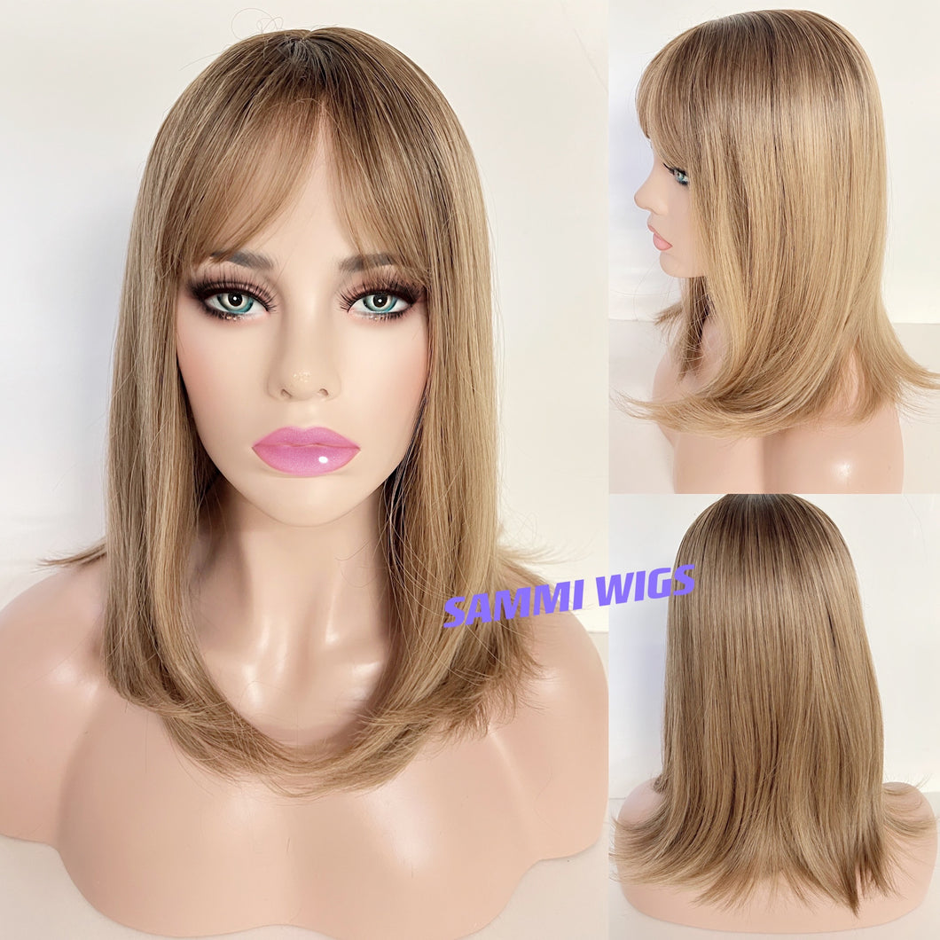 Longer bob ombre light brown to blond wig