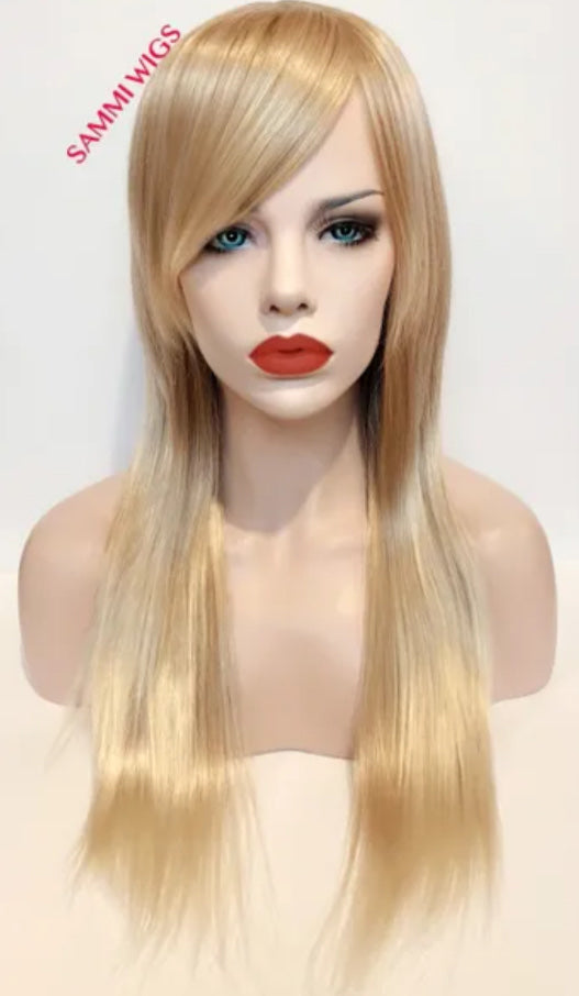 F1530 T27/613 Long thick ombré blond to platinum blond wig with layers
