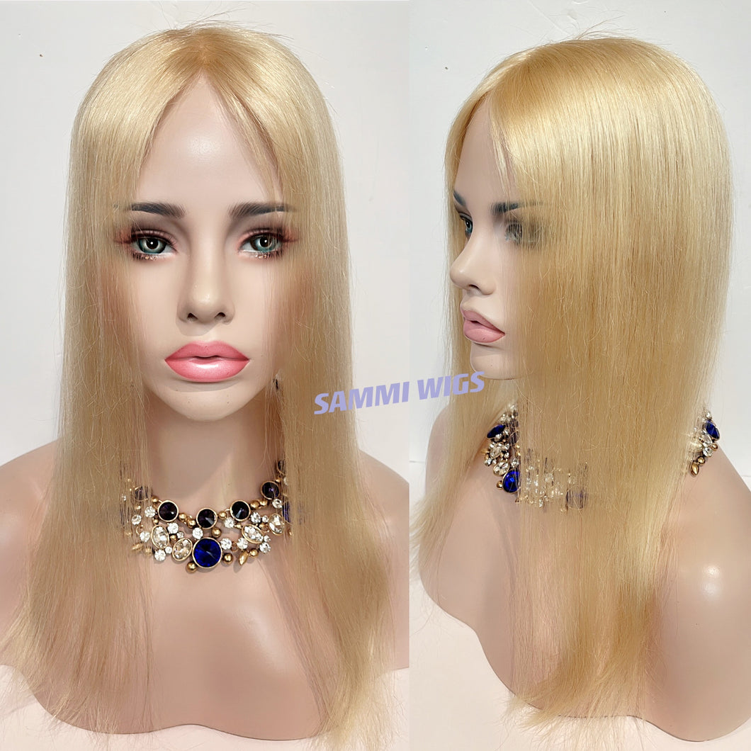 Hand made monofilament 100 % human hair blond topper