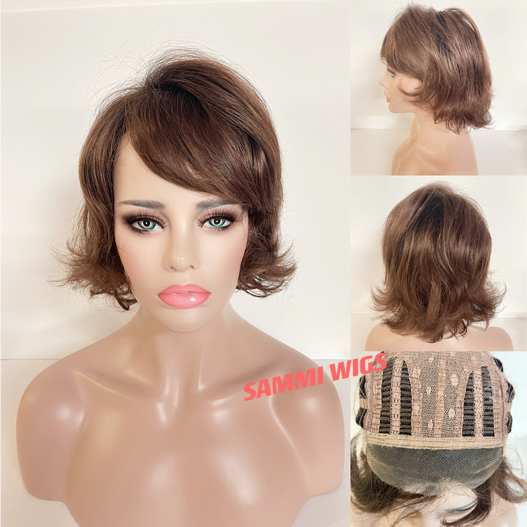 Hand made lace front short light brown wig in Japanese kk fibre