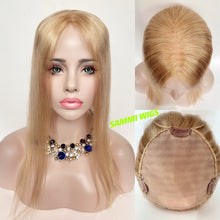 Load image into Gallery viewer, Hand made monofilament 100 % human hair blond topper
