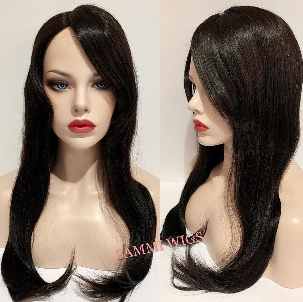 Custom order all hand made 100% human hair long wig in natural black color