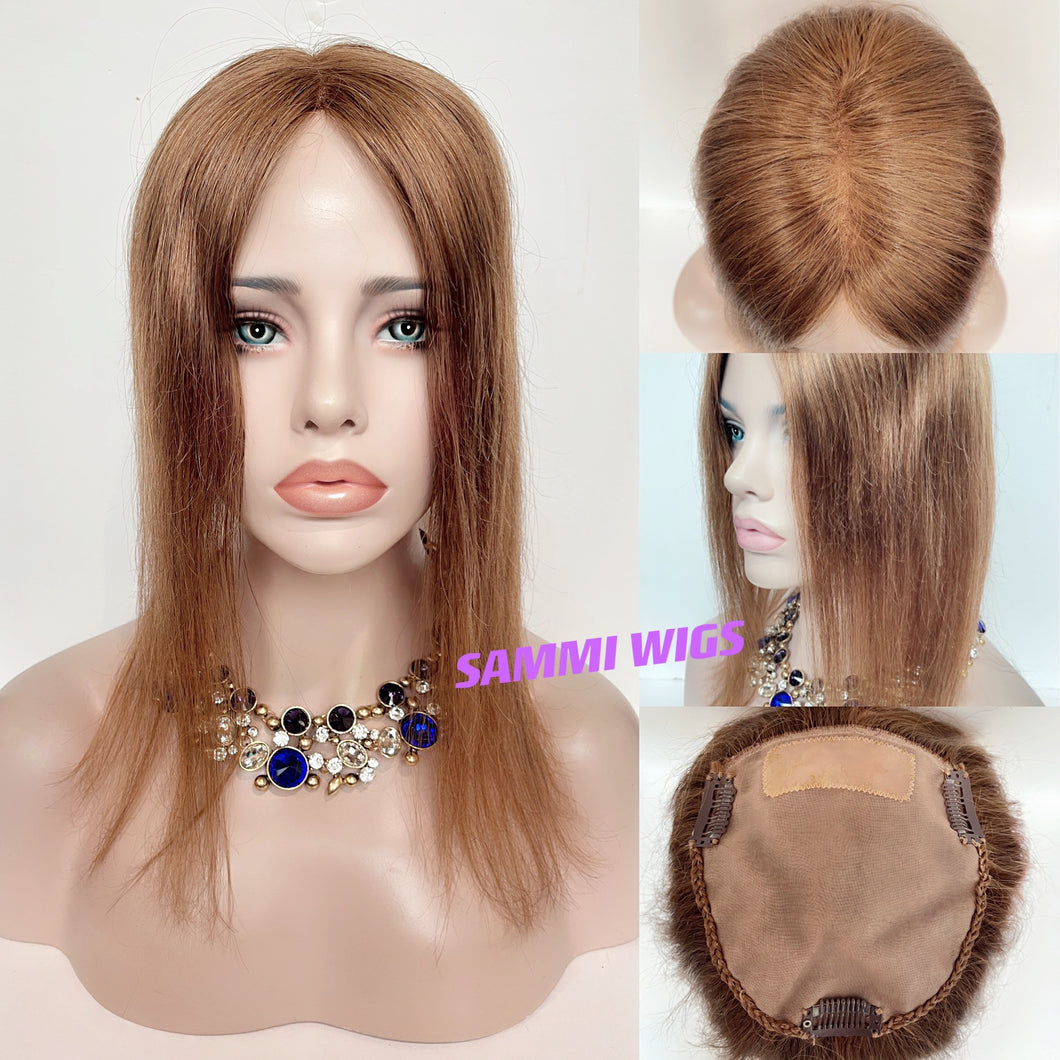 Hand made monofilament 100 % human hair light brown topper