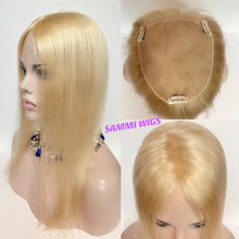 Load image into Gallery viewer, Hand made monofilament 100 % human hair blond topper
