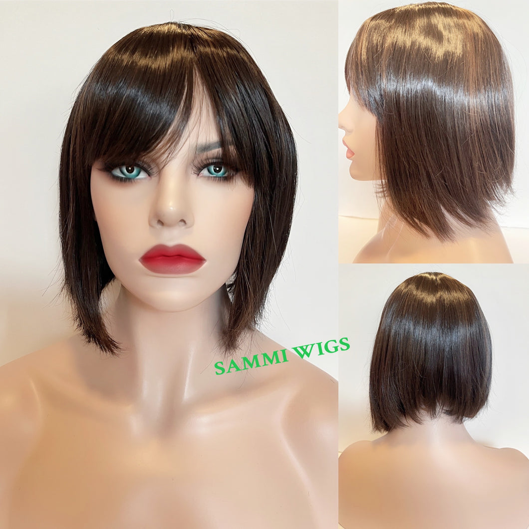 F703A Bob wig in dark brown with light brown highlights