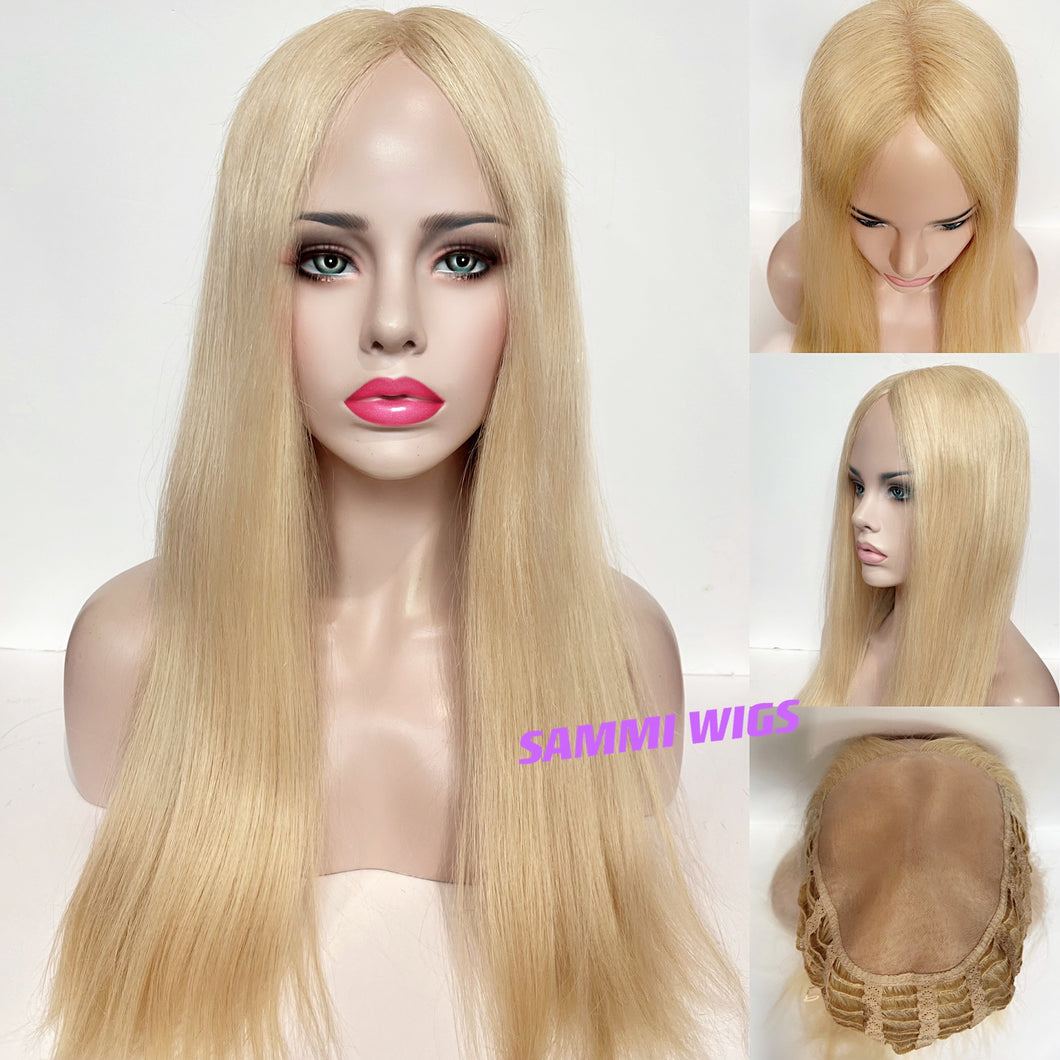 Human hair mono top long blond thick wig