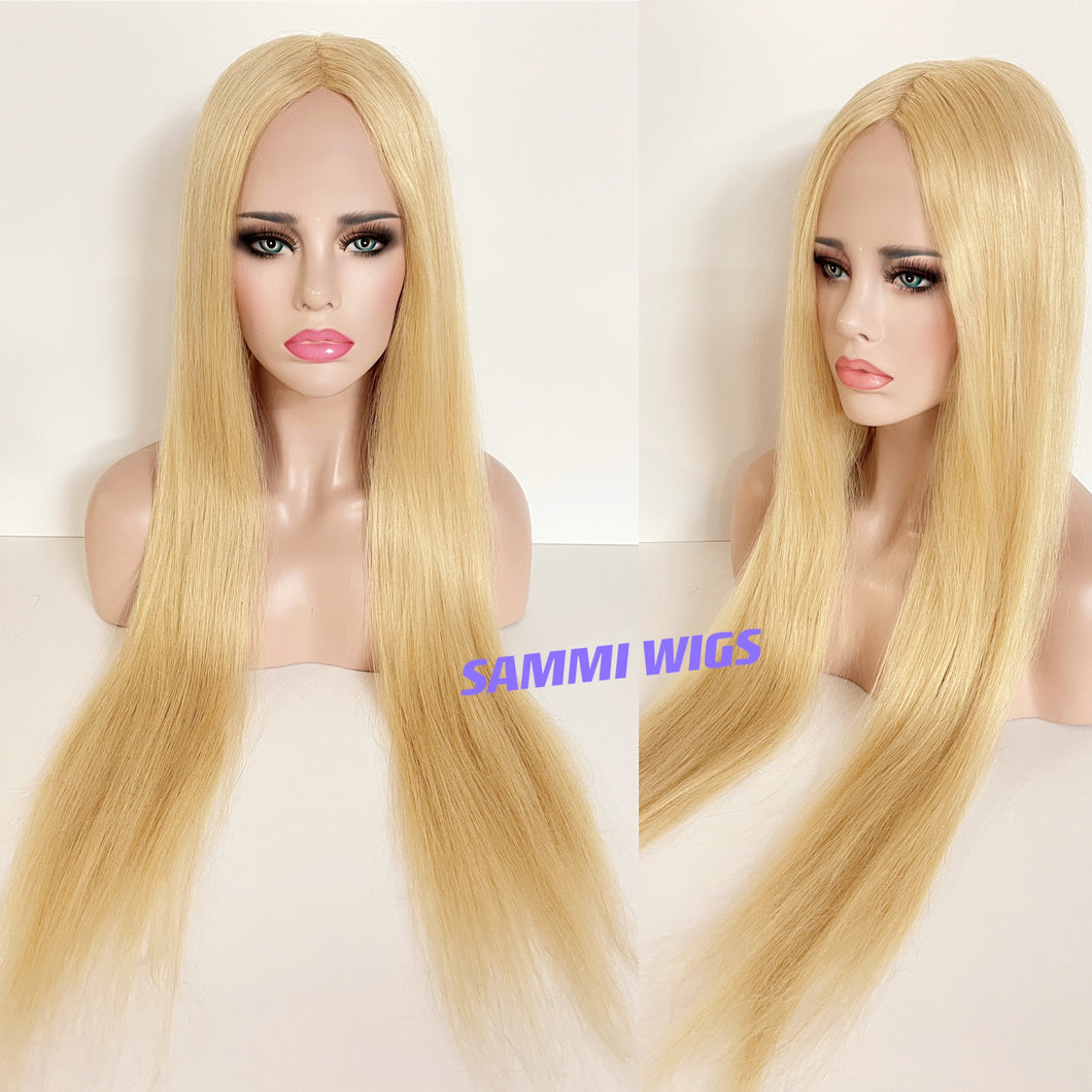 100 % human hair long blond wig