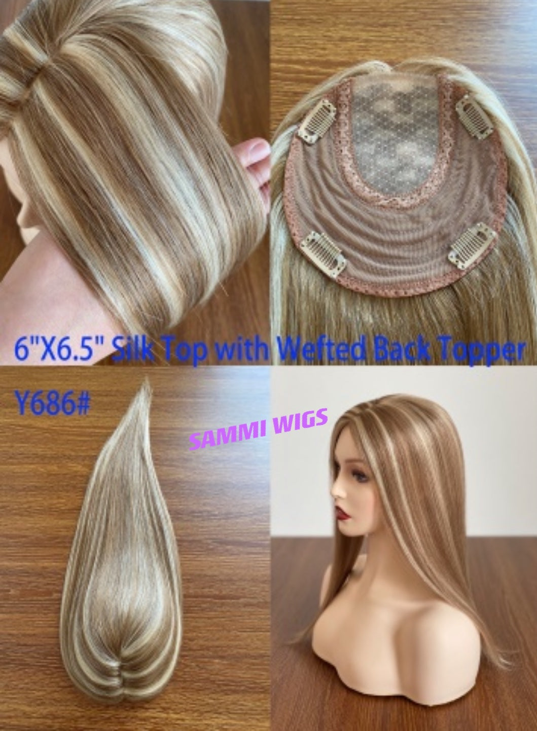 Preorder 100% virgin human hair ash brown with blond highlights silk top topper