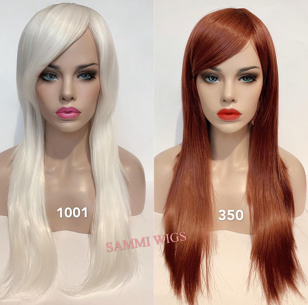 F1530 Long straight wig with long side fringe in layers