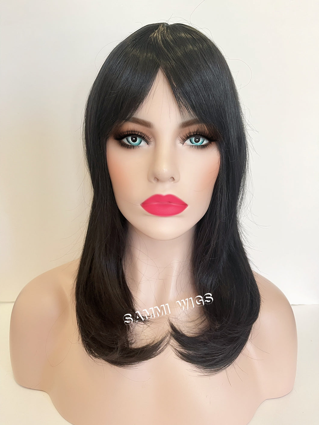 F730 Medium length wig in black and chocolate brown color