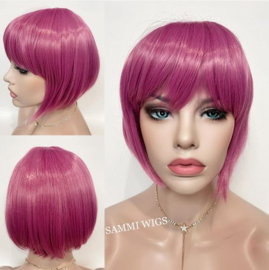 F807F Short bob wig in dark pink color